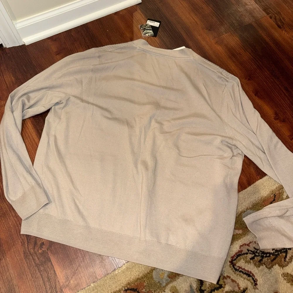 NEW ATM Men's ribbed front buttons Merino wool cardigan in Beige - Size XL